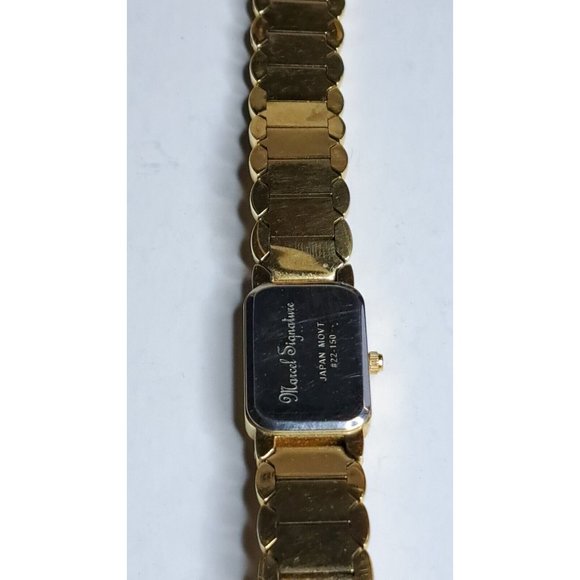 Marcel Drucker Signature Watch Women Gold Tone Rectangle - Picture 13 of 14